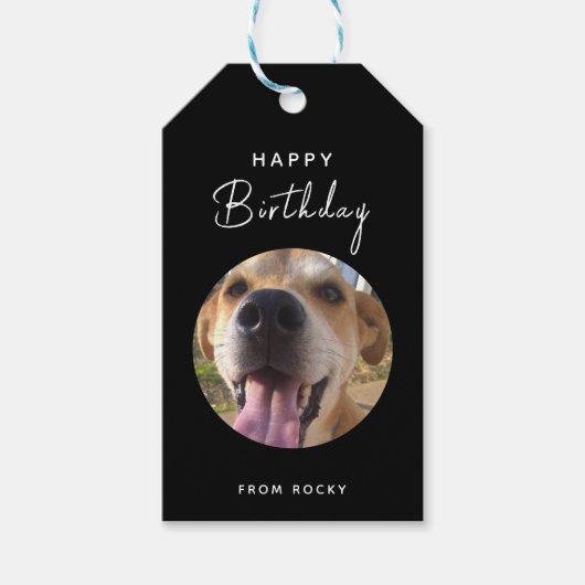 Hond Verjaardagsfeestje Custom Pet Foto Cadeaulabel (Voorkant)