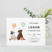 Hond verjaardagsfeestje uitnodiging voor puppy's (Staand voorkant)
