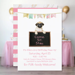 Hond Verjaardagsfeestje Voor Meisje Pug Kaart