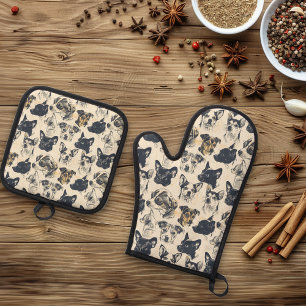 Hond Vintage Portretten Ovenwant & Pannenlap Set