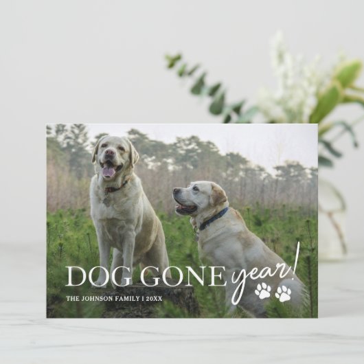 Hond Weg Jaar Familie Foto Kerstmis Feestdagenkaart (Staand voorkant)