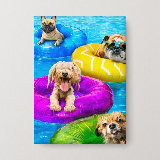 Hond Zwembad Feestje Button (Voorkant)