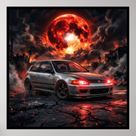 Honda Civic EG6 SiR een karmozijnrode maan Poster