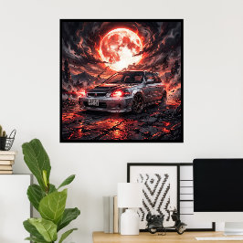 Honda Civic EK9 SiR een karmozijnrode maan Poster
