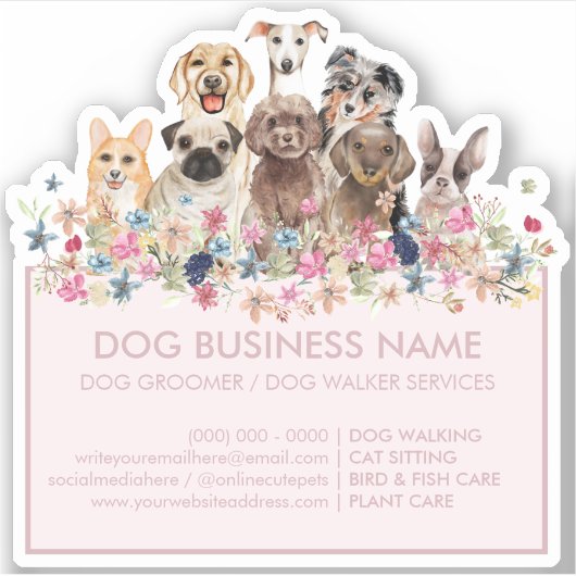 Honden Bloemen Blush Roze Rechthoekig Frame Sticker (Voorkant)