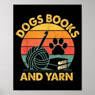 Honden boeken en garen funny haken retro poster