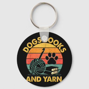 Honden boeken en garen grappig haken retro sleutelhanger