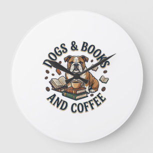 Honden Boeken Koffie Bulldog Stapel Beker_1 Grote Klok