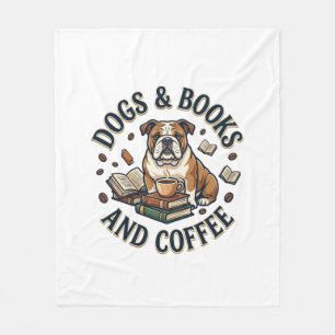 Honden Boeken Koffie Bulldog Stapel Bekertje_1 Fleece Deken