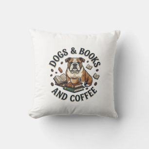 Honden Boeken Koffie Bulldog Stapel Bekertje_1 Kussen