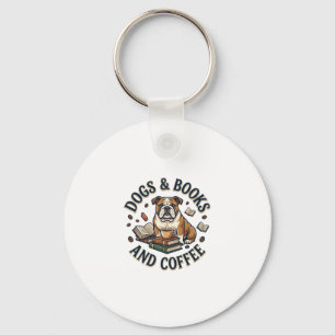 Honden Boeken Koffie Bulldog Stapel Bekertje_1 Sleutelhanger