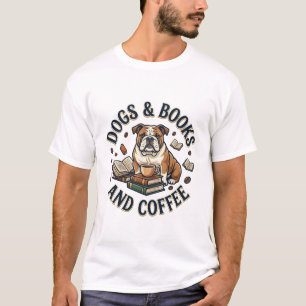 Honden Boeken Koffie Bulldog Stapel Bekertje_1 T-shirt