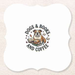 Honden Boeken Koffie Bulldog Stapel Kop_1 Kartonnen Onderzetters