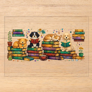 Honden die boeken lezen, gezellige bibliotheek scè acryl uitnodigingen