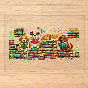 Honden die boeken lezen, gezellige bibliotheek scè acryl uitnodigingen
