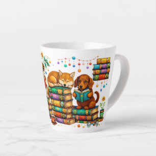 Honden die boeken lezen, gezellige bibliotheek scè latte mok