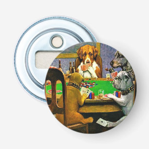 Honden die Poker spelen Button Flesopener