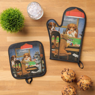 Honden die Poker spelen van Cassius Marcellus Cool Ovenwant & Pannenlap Set