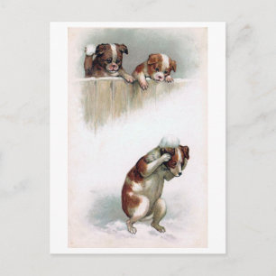 "Honden die Snowball spelen" Vintage Briefkaart