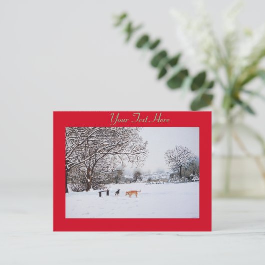 honden die wintersneeuwscurpschilderkunst spelen briefkaart (Staand voorkant)