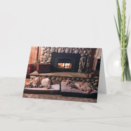 Honden door Fireplace Feestdagen Kaart (Voorkant)