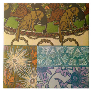 Honden en bloemen van Art Nouveau Style, Mucha Tegeltje