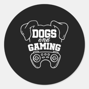 Honden En Gamen Gamer Videospel Speler Spellen Ner Ronde Sticker