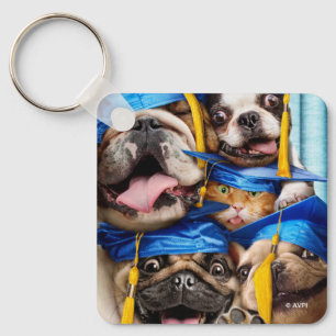 Honden en katten afgestudeerd in fotohokje sleutelhanger
