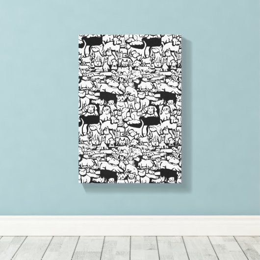 Honden en Katten Cartoon" Canvas Art (Insitu (Houten vloer))