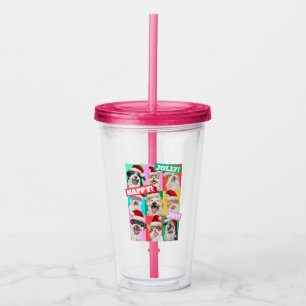 Honden en katten met kerstbaard acryl drinkbeker