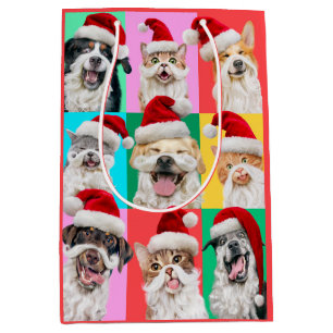 Honden en katten met kerstbaard medium cadeauzakje