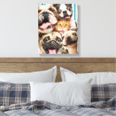 Honden en kattengroepfoto canvas afdruk (Insitu (Slaapkamer))