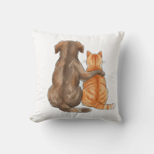 Honden- en kattenvriendschap aquarel kussen