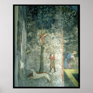 Honden en mannen die een boom klimmen poster