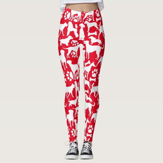 Honden en poten patroon 02.b Rood BG Leggings (Voorkant)
