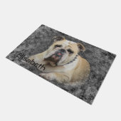 Honden, engels buldogge, grimmig deurmat (Schuin)