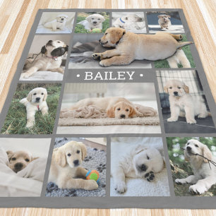 Honden Foto Collage Eenvoudig Modern Grijs en Wit Fleece Deken