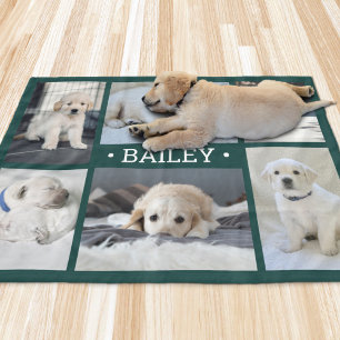 Honden Foto Collage Mooie Eenvoudige Groen en Wit Fleece Deken