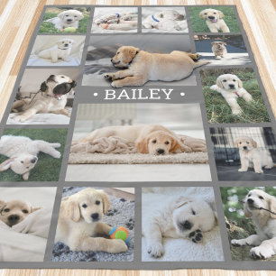 Honden Foto Collage Mooie Moderne Grijs en Wit Fleece Deken