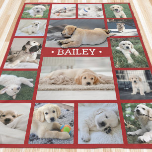 Honden Foto Collage Mooie Moderne Rood en Wit Fleece Deken