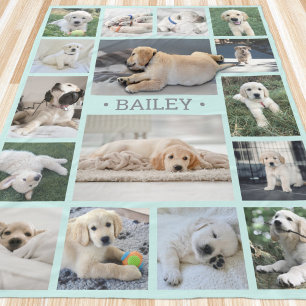 Honden Foto Collage Mooie Moderne Turkoois Blauwe Fleece Deken