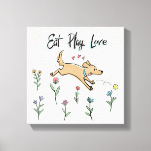 Honden in de tuin II Eat Play Love Canvas Afdruk