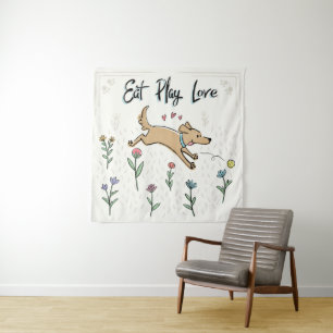 Honden in de tuin II Eat Play Love Wandkleed