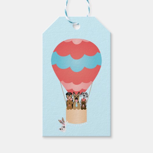 Honden in heteluchtballon cadeaulabel (Voorkant)