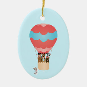 Honden in heteluchtballon keramisch ornament