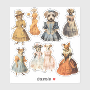  Honden in Jurken Antiek Junk Journal Kit Sticker