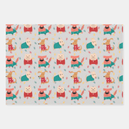 Honden in kersttrui inpakpapier vel