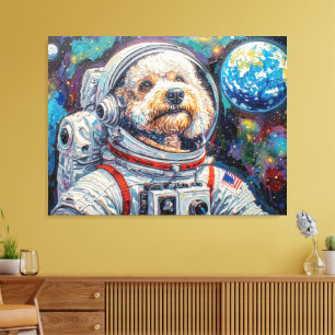 HONDEN IN RUIMTE-POODLE 21 CANVAS AFDRUK
