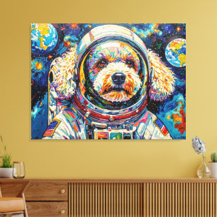 HONDEN IN RUIMTE-POODLE 23 CANVAS AFDRUK