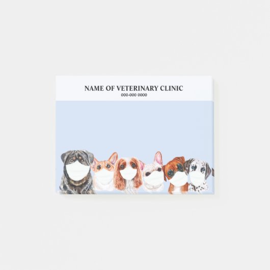 Honden in veiligheidsmaskers illustratie vet blauw post-it® notes (Voorkant)